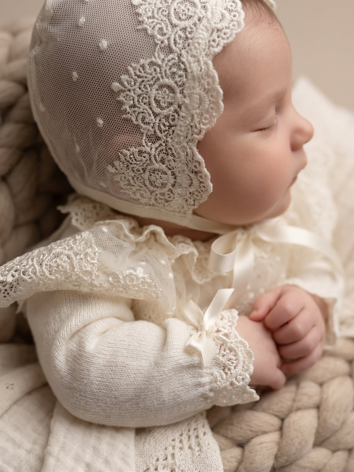 Deluxe Newborn Set with Embroidered Lace Bonnet