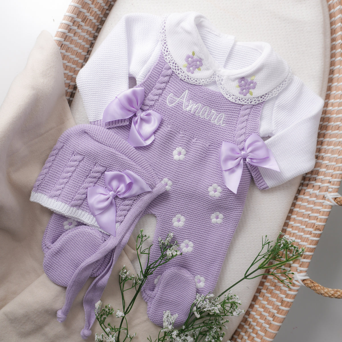 Lilac Daisy Newborn Set with Matching Bonnet