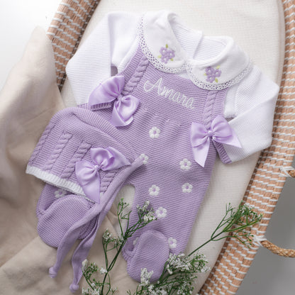 Lilac Daisy Newborn Set with Matching Bonnet