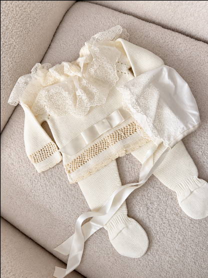 Deluxe Newborn Set with Embroidered Lace Bonnet