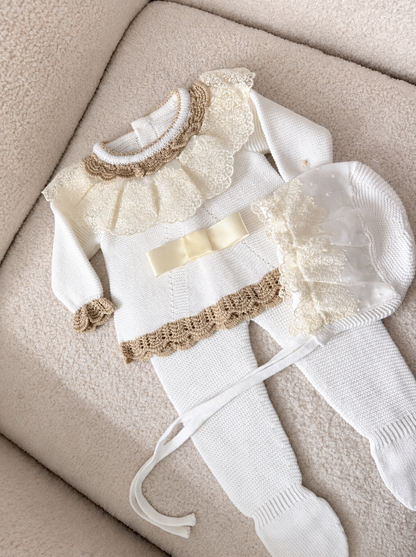 Deluxe Newborn Set with Embroidered Lace Bonnet