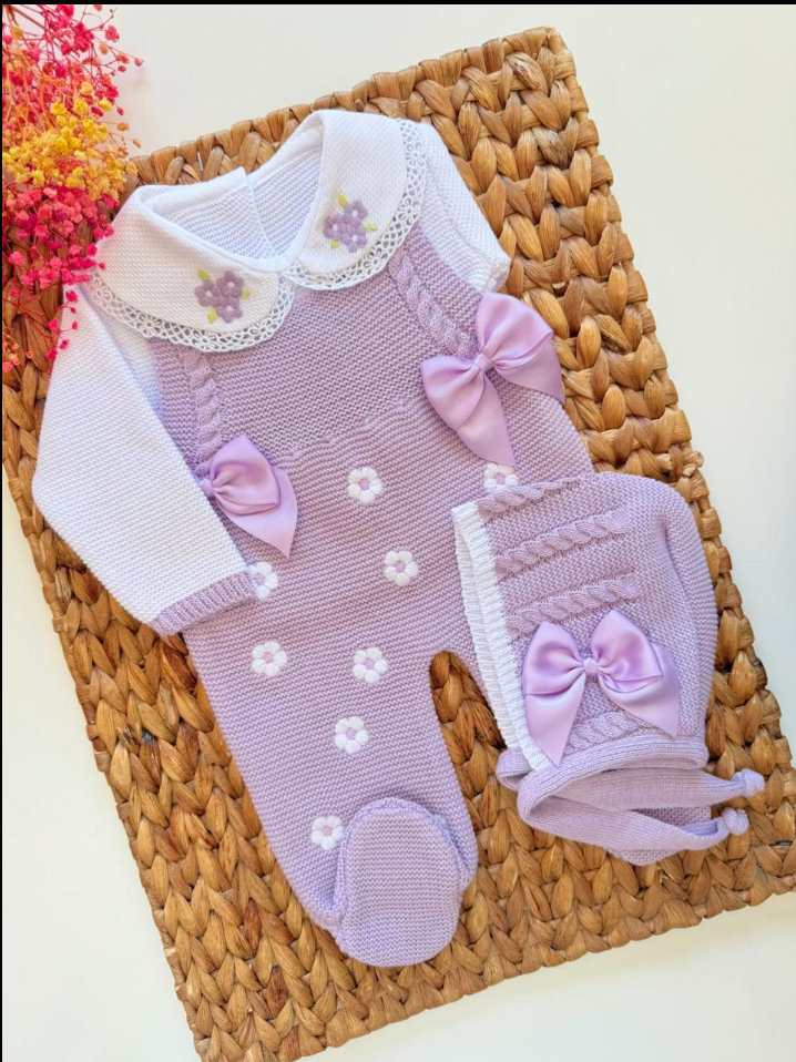 Lilac Daisy Newborn Set with Matching Bonnet