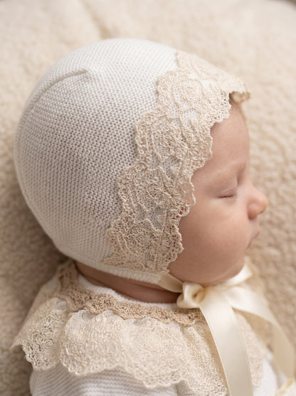 Deluxe Newborn Set with Embroidered Lace Bonnet