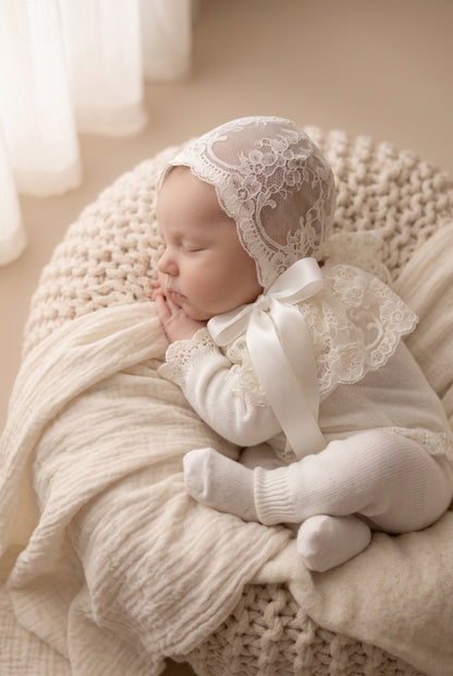 Deluxe Newborn Set with Embroidered Lace Bonnet