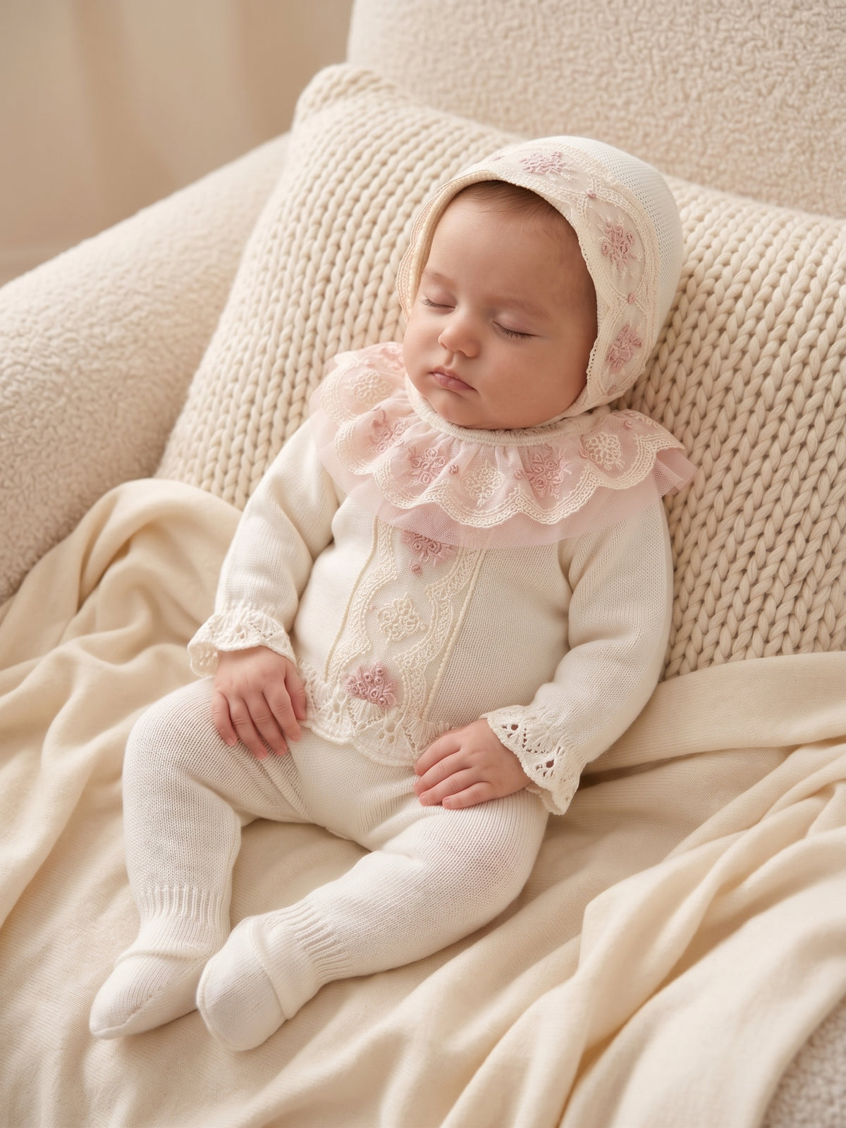 Deluxe Ivory & Blush Pink Newborn Set with Matching Blanket