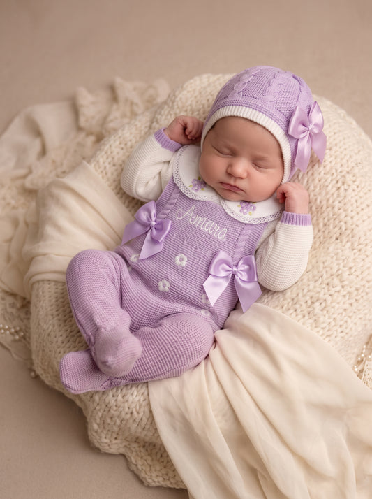 Lilac Daisy Newborn Set with Matching Bonnet