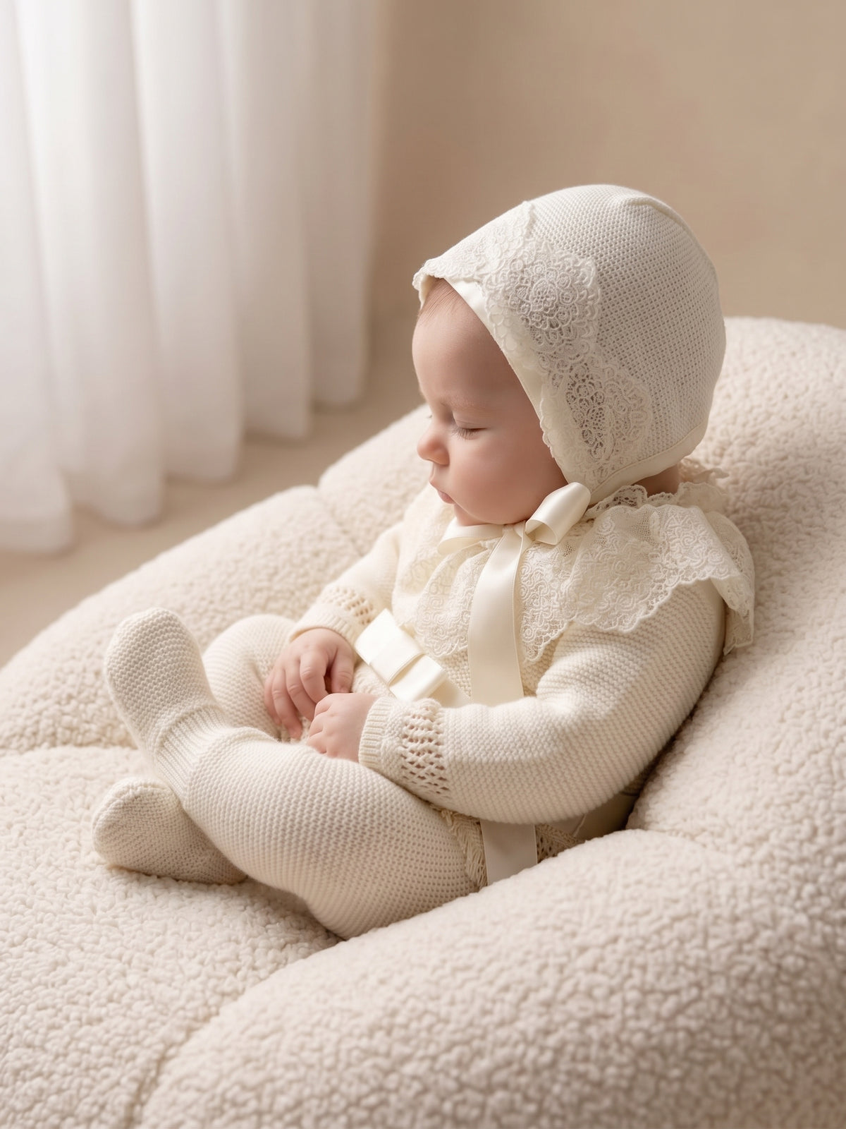 Deluxe Newborn Set with Embroidered Lace Bonnet