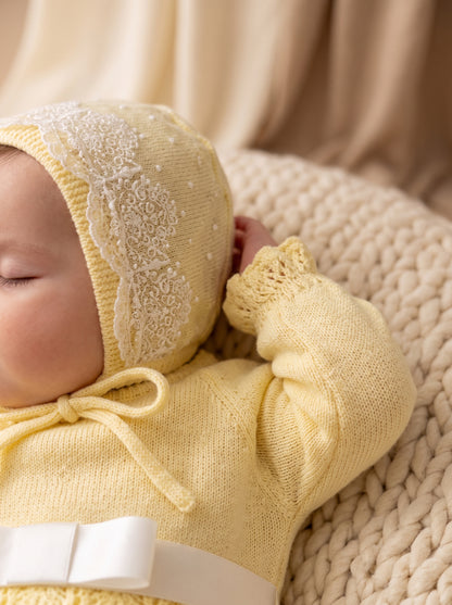 Deluxe Butter Yellow Newborn Set with Lace Bonnet