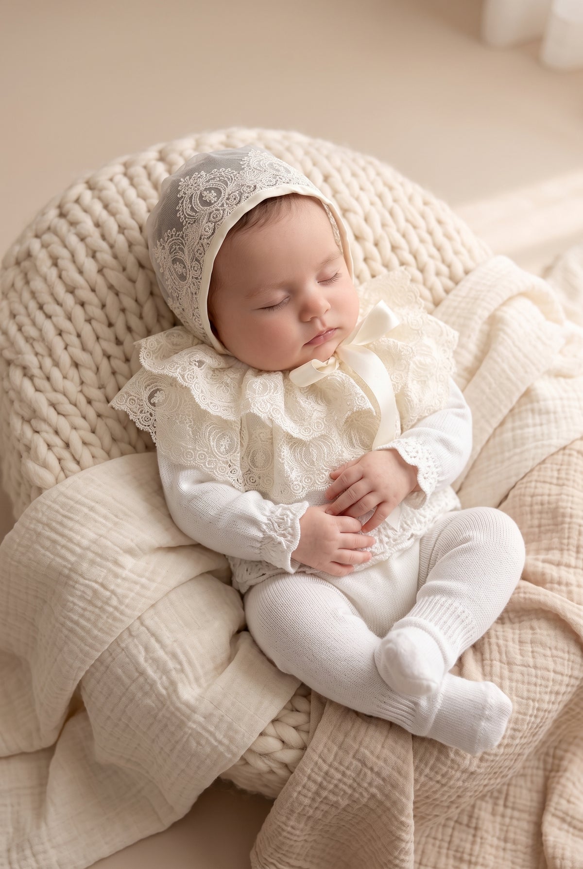 Deluxe Newborn Set with Embroidered Lace Bonnet