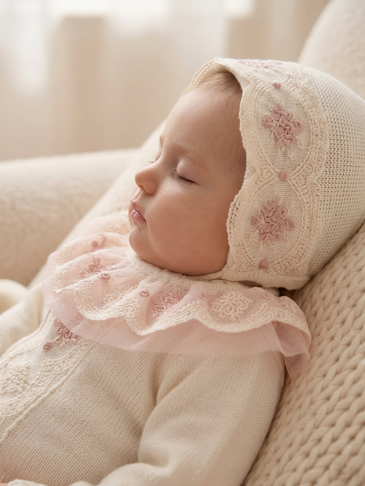 Deluxe Ivory & Blush Pink Newborn Set with Matching Blanket