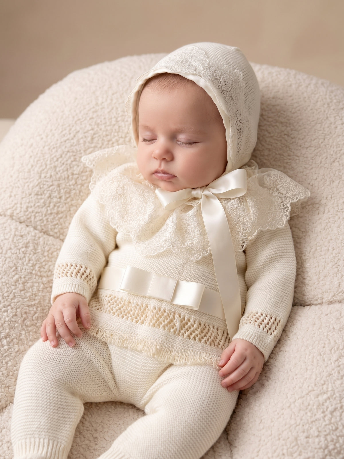 Deluxe Newborn Set with Embroidered Lace Bonnet