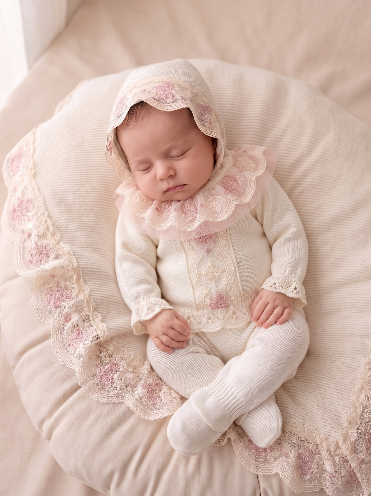 Deluxe Ivory & Blush Pink Newborn Set with Matching Blanket