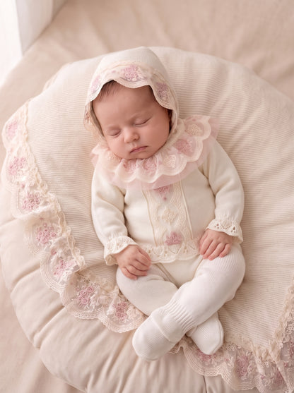 Deluxe Ivory & Blush Pink Newborn Set with Matching Blanket