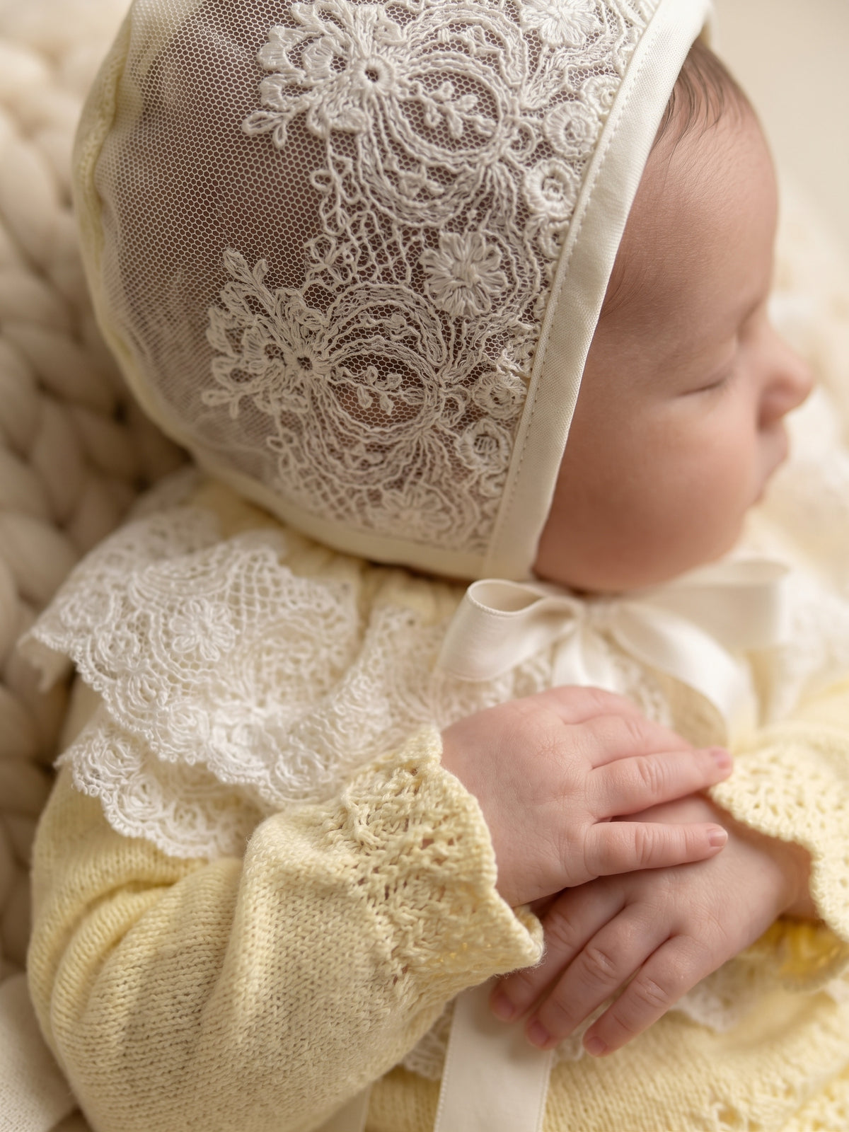 Deluxe Butter Yellow Newborn Set with Lace Bonnet