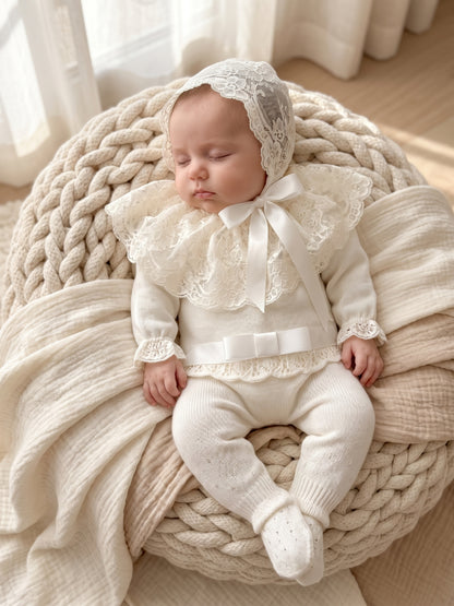 Deluxe Newborn Set with Embroidered Lace Bonnet