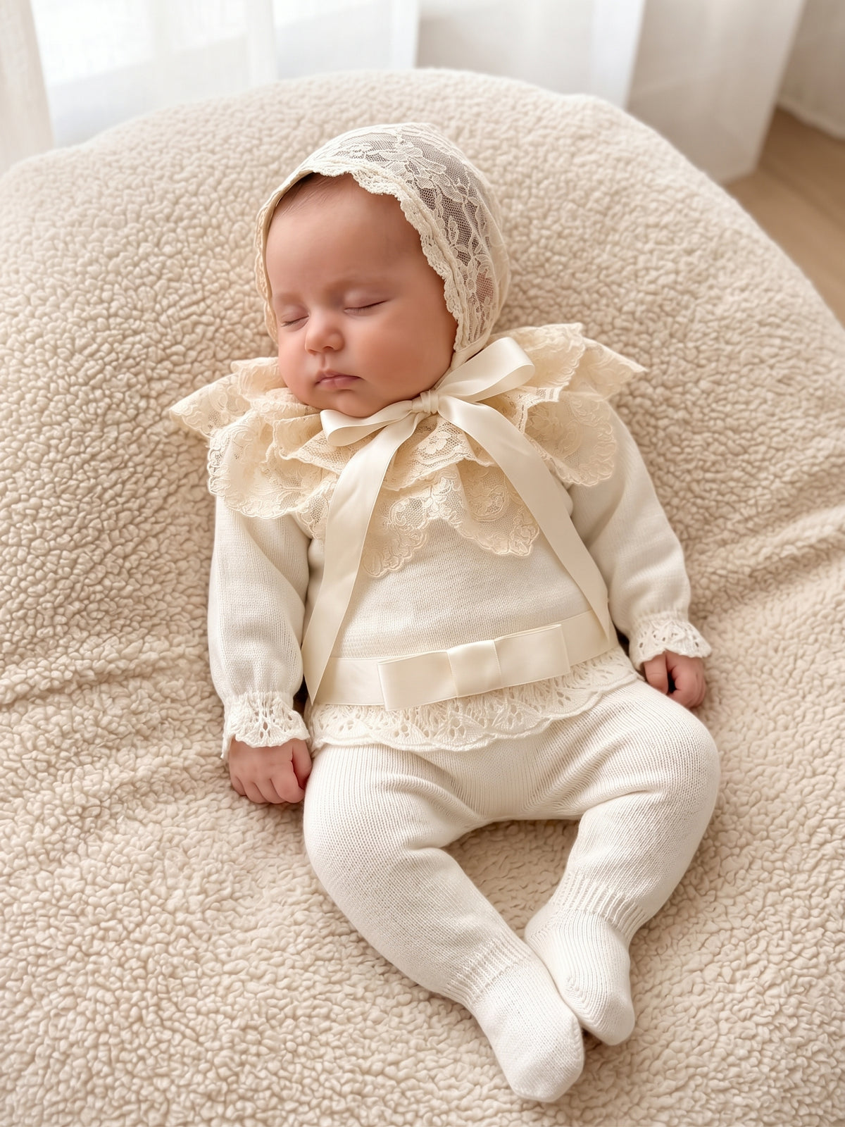 Deluxe Newborn Set with Embroidered Lace Bonnet